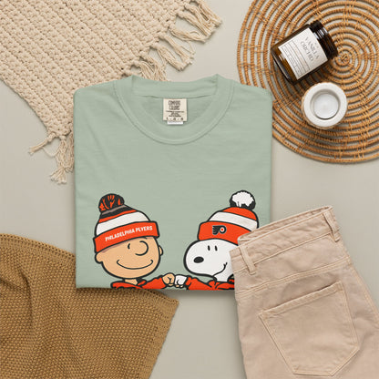 Comfort Colors® Snoopy & Charlie Brown Philadelphia Flyers T-Shirt, Flyers Fan Shirt, Philadelphia Hockey Fan Hoodie, Retro NHL Philly Shirt