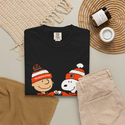 Comfort Colors® Snoopy & Charlie Brown Philadelphia Flyers T-Shirt, Flyers Fan Shirt, Philadelphia Hockey Fan Hoodie, Retro NHL Philly Shirt
