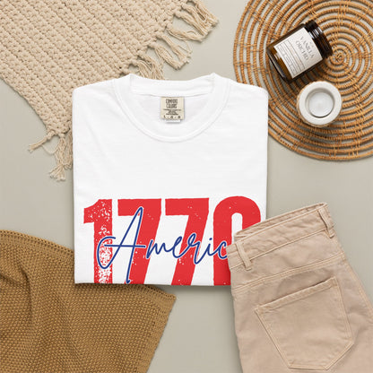 Comfort Colors® 1776 America It's All About Freedom Shirt, American Independence Shirt, 1776-2026, July 4th Tee, Betsy Ross Vintage Flag