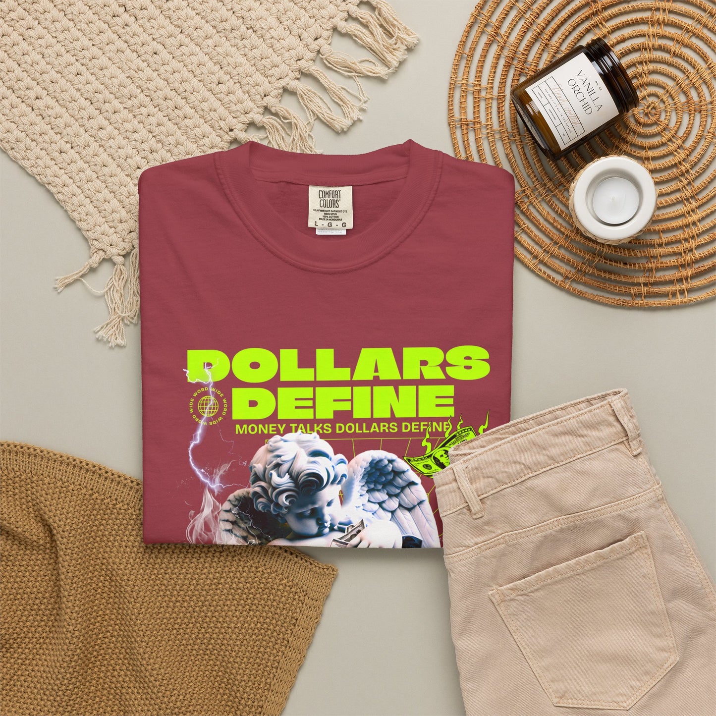 Comfort Colors® Dollars Define Money Angel Shirt, Hustle Culture T-Shirt, Streetwear Design, Motivationsgeschenk, Urbane Modekunst