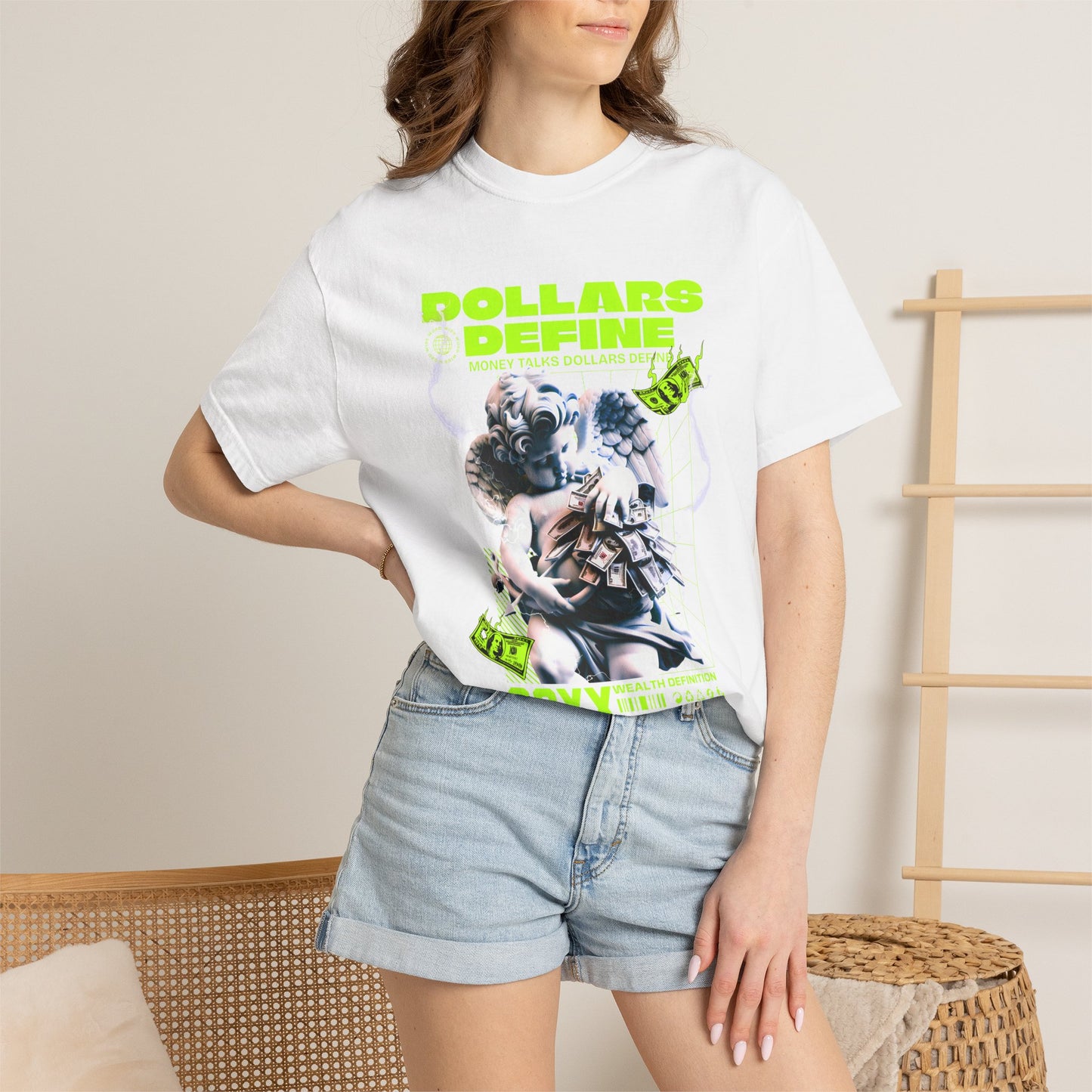 Comfort Colors® Dollars Define Money Angel Shirt, Hustle Culture T-Shirt, Streetwear Design, Motivationsgeschenk, Urbane Modekunst