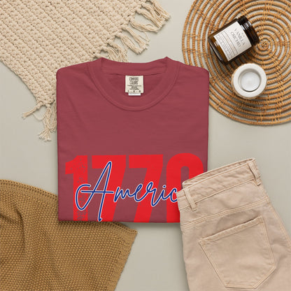 Comfort Colors® 1776 America It's All About Freedom Shirt, American Independence Shirt, 1776-2026, July 4th Tee, Betsy Ross Vintage Flag