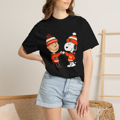 Comfort Colors® Snoopy & Charlie Brown Philadelphia Flyers T-Shirt, Flyers Fan Shirt, Philadelphia Hockey Fan Hoodie, Retro NHL Philly Shirt
