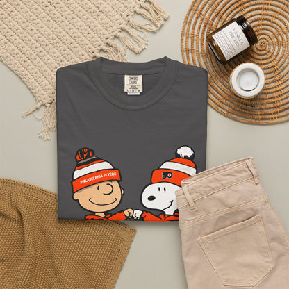 Comfort Colors® Snoopy & Charlie Brown Philadelphia Flyers T-Shirt, Flyers Fan Shirt, Philadelphia Hockey Fan Hoodie, Retro NHL Philly Shirt