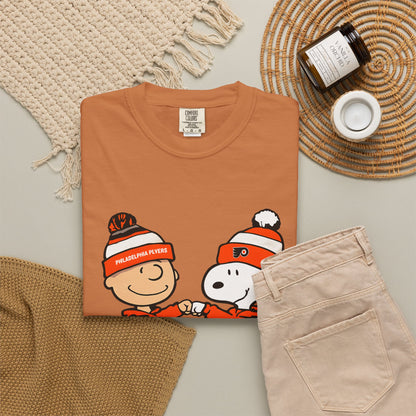 Comfort Colors® Snoopy & Charlie Brown Philadelphia Flyers T-Shirt, Flyers Fan Shirt, Philadelphia Hockey Fan Hoodie, Retro NHL Philly Shirt