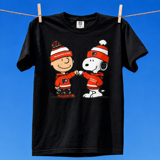 Comfort Colors® Snoopy & Charlie Brown Philadelphia Flyers T-Shirt, Flyers Fan Shirt, Philadelphia Hockey Fan Hoodie, Retro NHL Philly Shirt