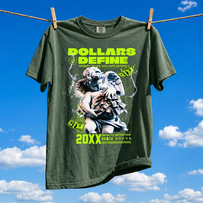 Comfort Colors® Dollars Define Money Angel Shirt, Hustle Culture T-Shirt, Streetwear Design, Motivationsgeschenk, Urbane Modekunst