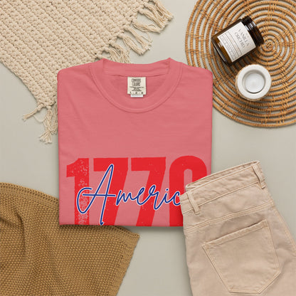 Comfort Colors® 1776 America It's All About Freedom Shirt, American Independence Shirt, 1776-2026, July 4th Tee, Betsy Ross Vintage Flag
