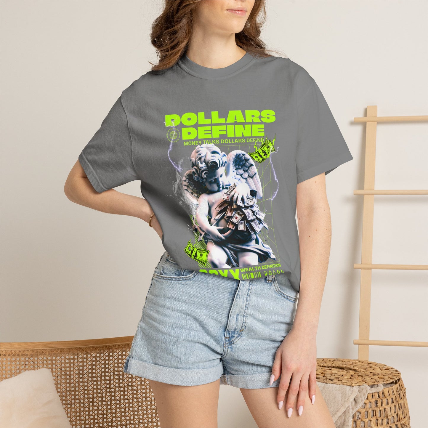Comfort Colors® Dollars Define Money Angel Shirt, Hustle Culture T-Shirt, Streetwear Design, Motivationsgeschenk, Urbane Modekunst