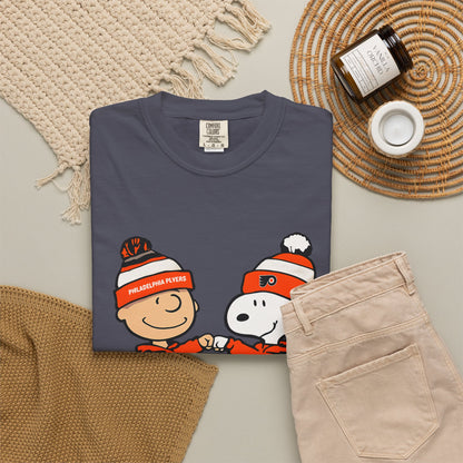 Comfort Colors® Snoopy & Charlie Brown Philadelphia Flyers T-Shirt, Flyers Fan Shirt, Philadelphia Hockey Fan Hoodie, Retro NHL Philly Shirt