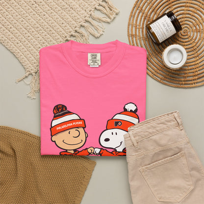 Comfort Colors® Snoopy & Charlie Brown Philadelphia Flyers T-Shirt, Flyers Fan Shirt, Philadelphia Hockey Fan Hoodie, Retro NHL Philly Shirt