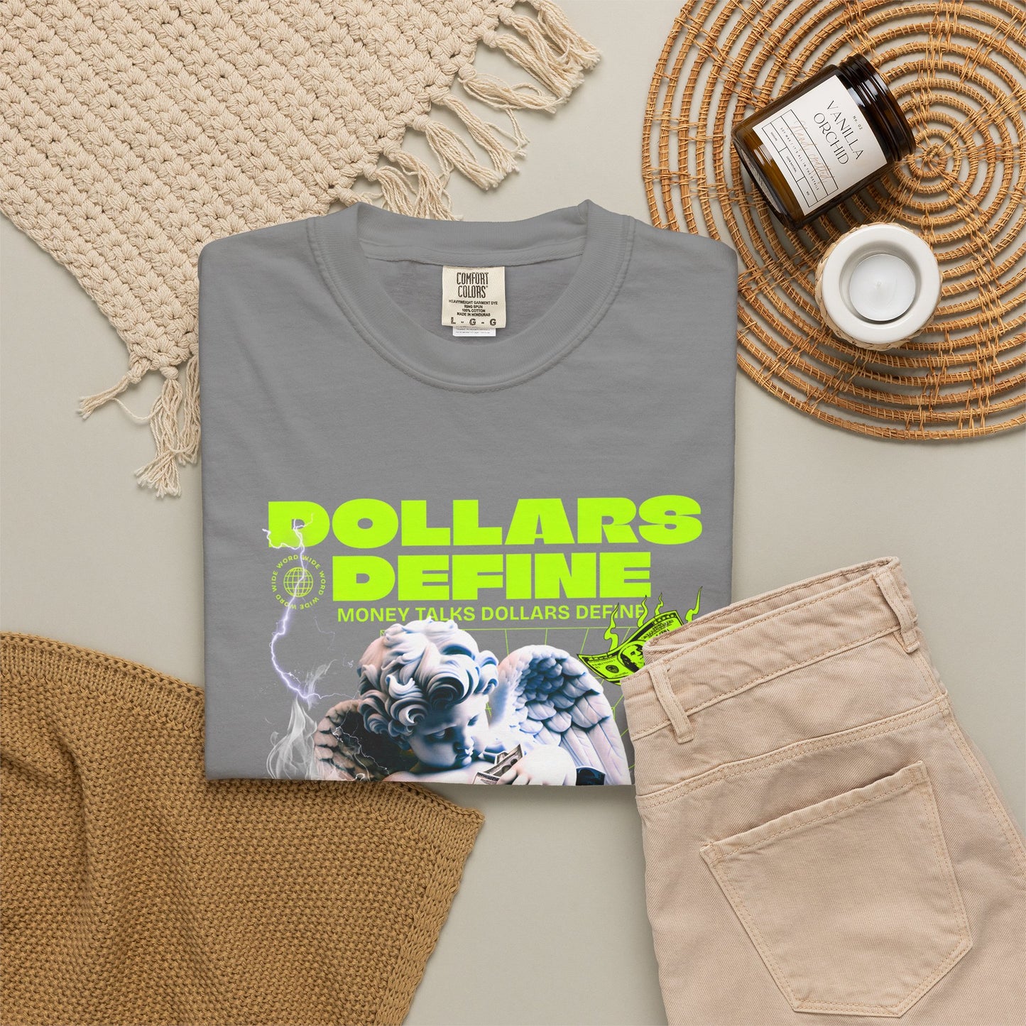 Comfort Colors® Dollars Define Money Angel Shirt, Hustle Culture T-Shirt, Streetwear Design, Motivationsgeschenk, Urbane Modekunst