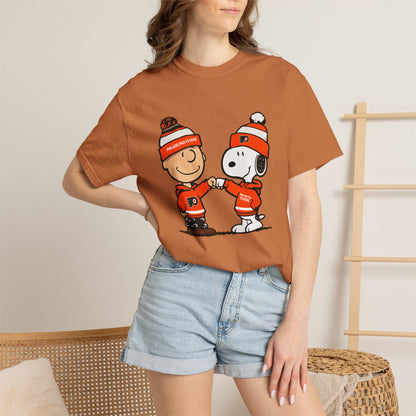 Comfort Colors® Snoopy & Charlie Brown Philadelphia Flyers T-Shirt, Flyers Fan Shirt, Philadelphia Hockey Fan Hoodie, Retro NHL Philly Shirt