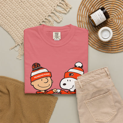 Comfort Colors® Snoopy & Charlie Brown Philadelphia Flyers T-Shirt, Flyers Fan Shirt, Philadelphia Hockey Fan Hoodie, Retro NHL Philly Shirt