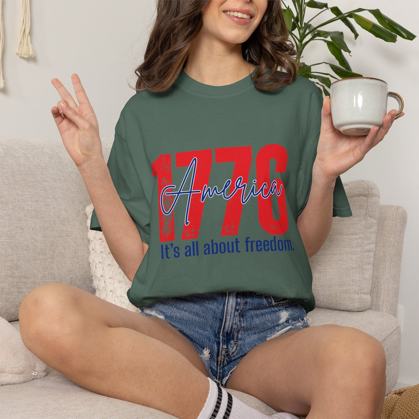 Comfort Colors® 1776 America It's All About Freedom Shirt, American Independence Shirt, 1776-2026, July 4th Tee, Betsy Ross Vintage Flag