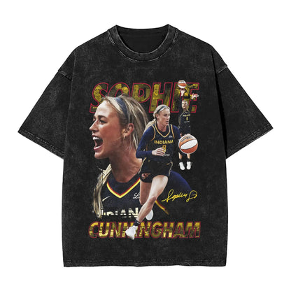 Washed T Shirt Sophie Cunningham T-Shirt High Street Basketball Point God Streetwear Short Sleeve Summer Tops Tees for Men Women