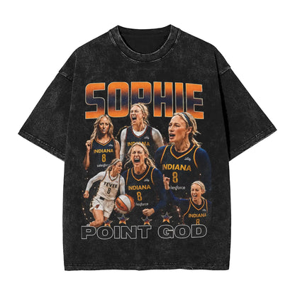 Washed T Shirt Sophie Cunningham T-Shirt High Street Basketball Point God Streetwear Short Sleeve Summer Tops Tees for Men Women