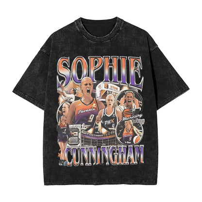 Washed T Shirt Sophie Cunningham T-Shirt High Street Basketball Point God Streetwear Short Sleeve Summer Tops Tees for Men Women