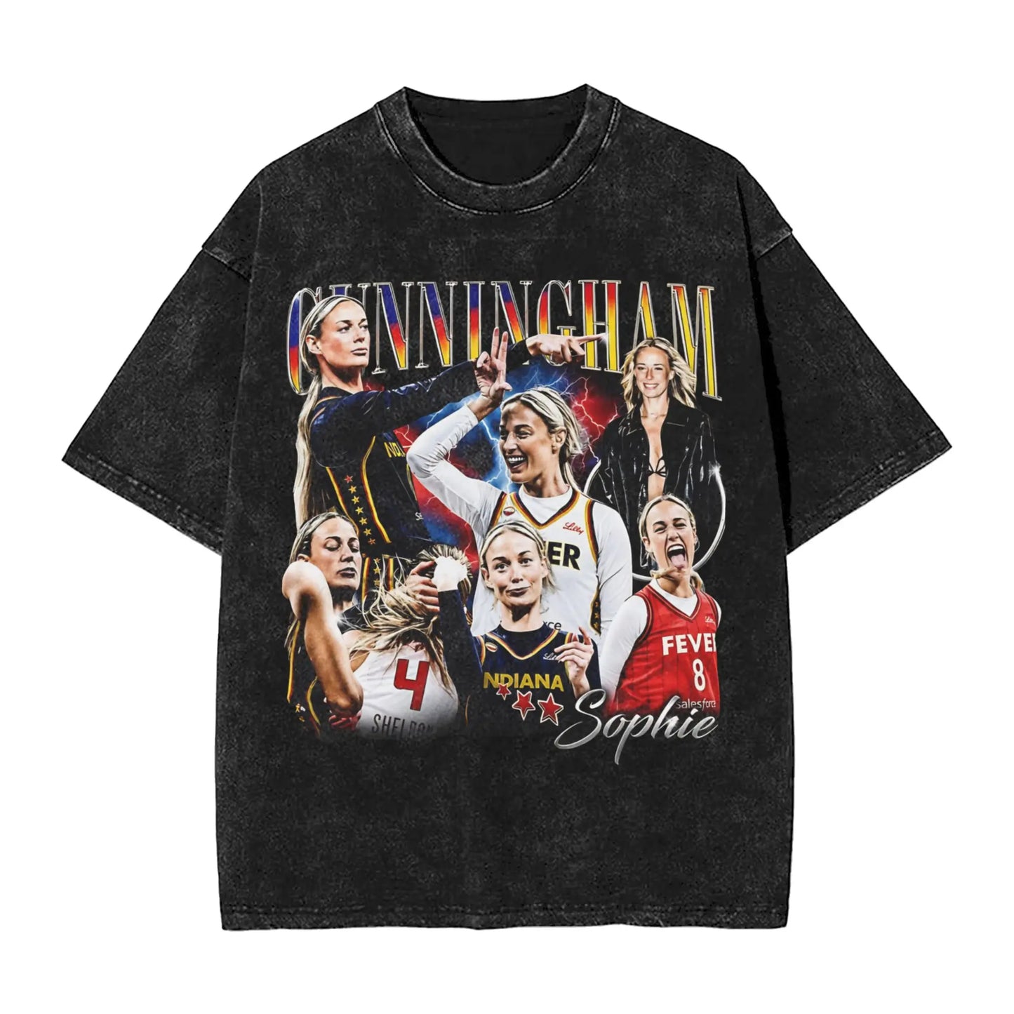 Washed T Shirt Sophie Cunningham T-Shirt High Street Basketball Point God Streetwear Short Sleeve Summer Tops Tees for Men Women