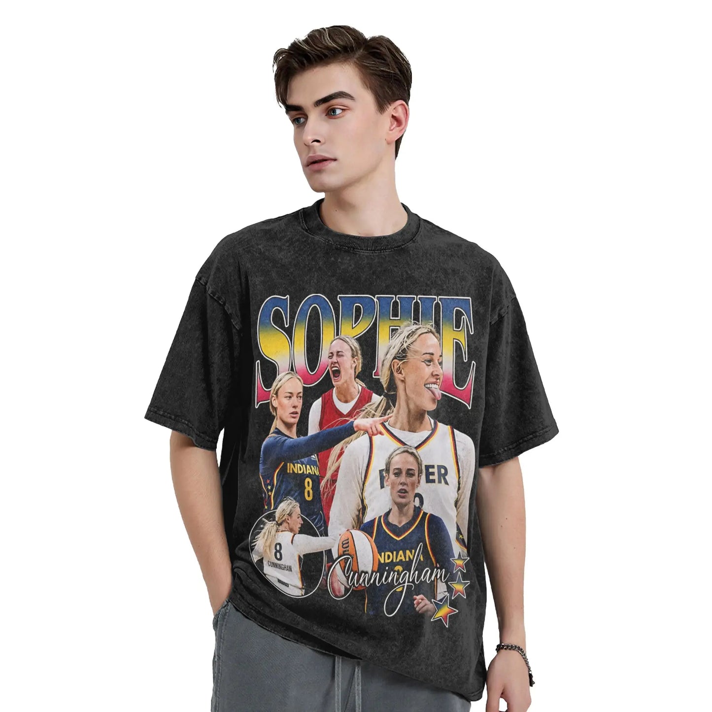 Washed T Shirt Sophie Cunningham T-Shirt High Street Basketball Point God Streetwear Short Sleeve Summer Tops Tees for Men Women