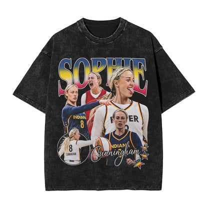 Washed T Shirt Sophie Cunningham T-Shirt High Street Basketball Point God Streetwear Short Sleeve Summer Tops Tees for Men Women
