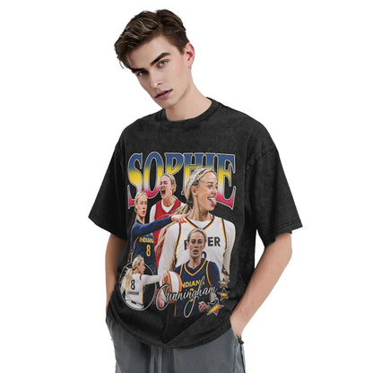 Washed T Shirt Sophie Cunningham T-Shirt High Street Basketball Point God Streetwear Short Sleeve Summer Tops Tees for Men Women