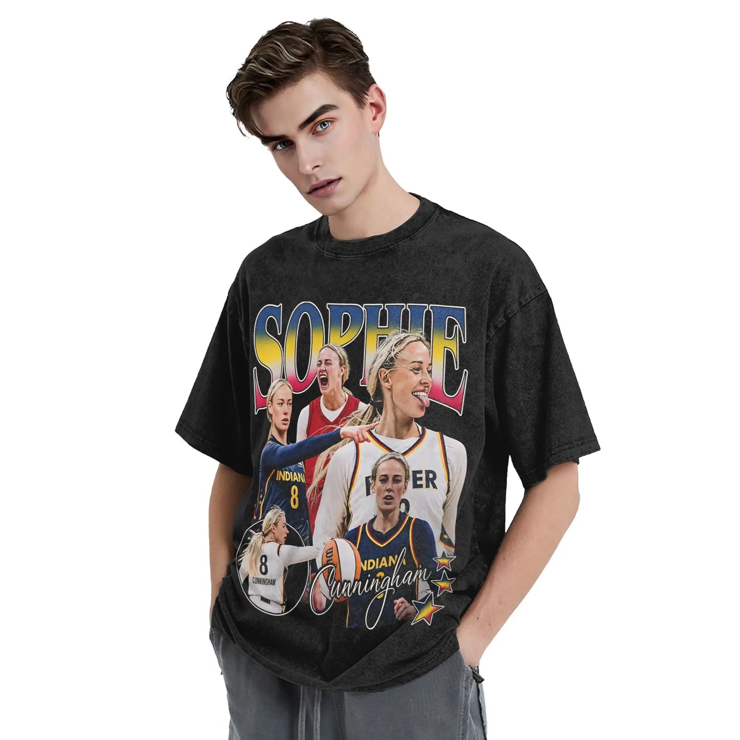 Washed T Shirt Sophie Cunningham T-Shirt High Street Basketball Point God Streetwear Short Sleeve Summer Tops Tees for Men Women